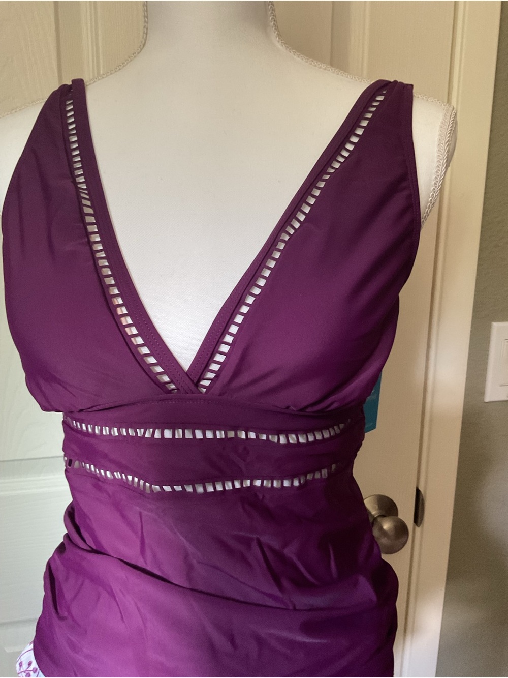 Cupshe Purple Floral Ribbed Bikini Top with Peach Lining - Picture 2 of 4